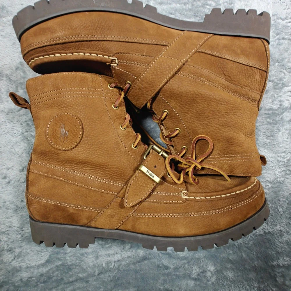 Polo Country Ranger Boot Mens 14 14D Brown Leather Buckle Moc Toe Lug Sole